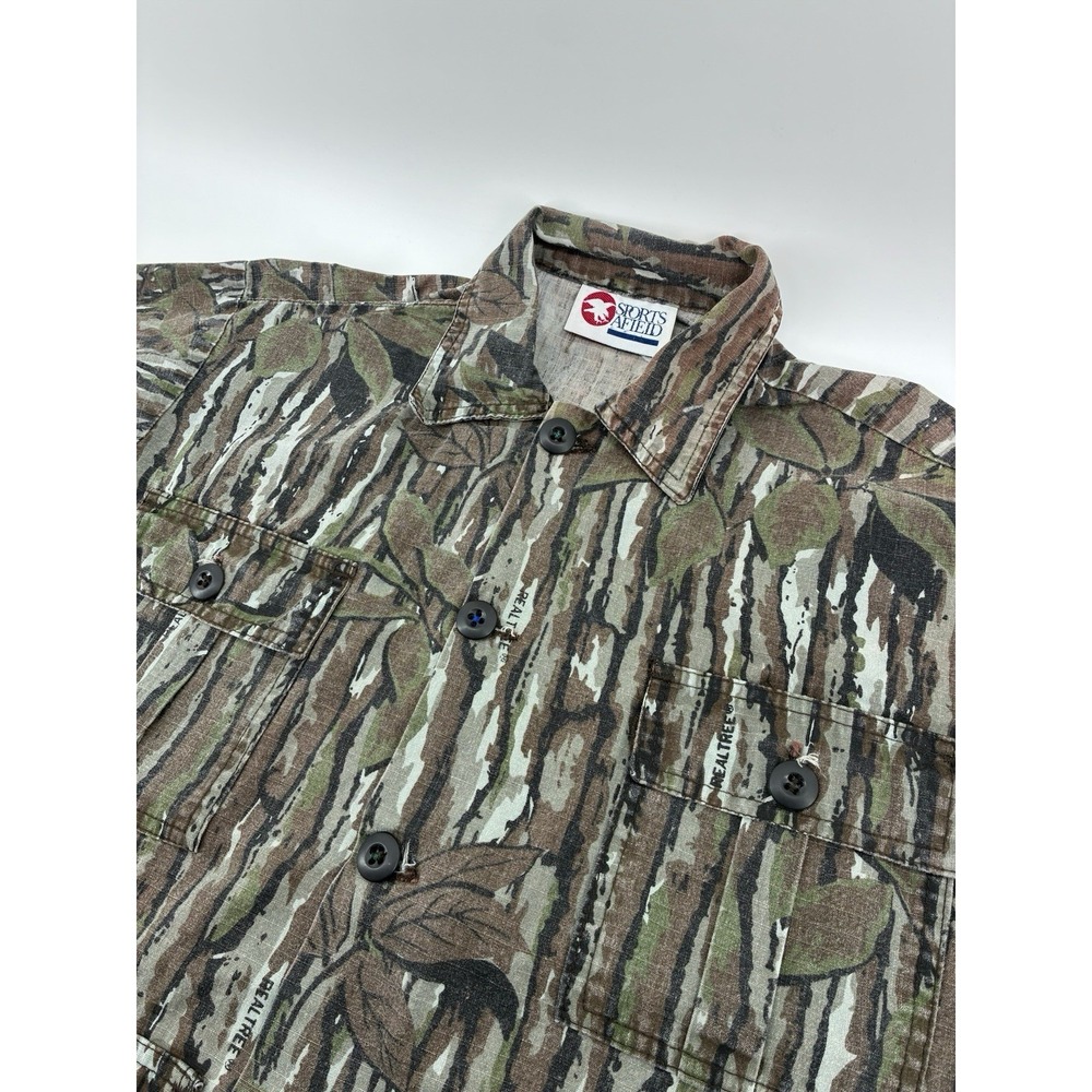 VNTG 90's Camo Shirt Men Medium Green Realtree Hunting Rip Stop Barn Field Chore